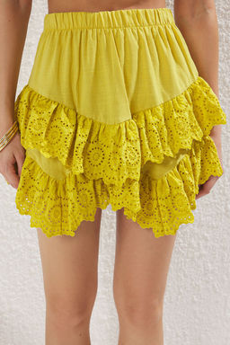 TRENDYOLMILLA Plaj Giyim Briddal Beyaz Mini Dokuma Brode Detayl? Flaml? Pamuk Plaj Etek TBESS24ET00004 фото 47