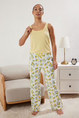 Trendyolmilla Sar? Limon Desenli Fitilli Orme Pijama Tak?m? THMSS25PT00122