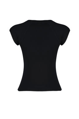 Siyah Ay Kol Fitted/Vucuda Oturan Esnek Orme Bluz TWOSS24BZ00088