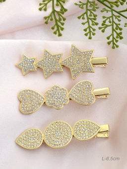 Заколка-зажим для волос 6,5 см Микс / GTK-35 /уп 12/золото/стразы