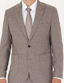 A__k Kahverengi Slim Fit Y_n Kar___ml_ Tak_m Elbise