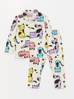 G?mlek Yaka Uzun Kollu Bask?l? K?z Bebek Pijama Tak?m?