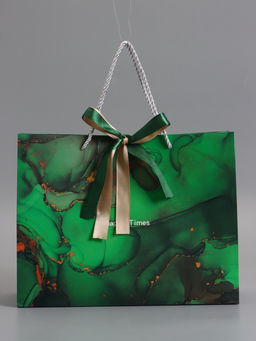 Пакет подарочный ламинированный «Мрамор», зеленый с бантиком, 32×25×11 см