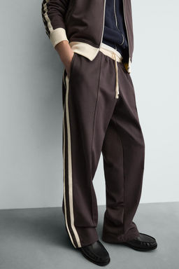 PANTAL?N JOGGER WIDE FIT BANDAS / Granate oscuro - Zara фото 5