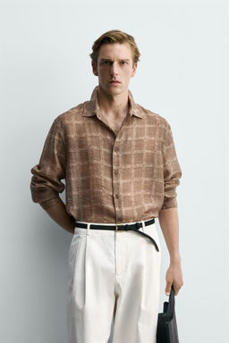 CAMISA SEMITRANSPARENTE CUADROS / Tostado