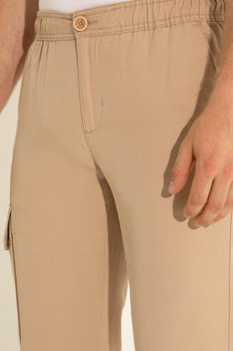 Erkek Regular Fit Kum Kanvas Pantolon