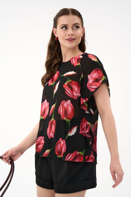 Блузон Лора (чёрный/цветы) - Эльза фото 5