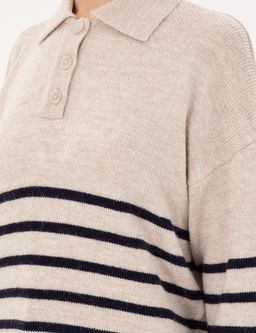 Ekru Comfort Fit Polo Yaka Kazak