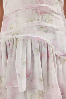 Trendyolmilla Cok Renkli Cicekli A-Kesim F?rf?rl? Astarl? Sifon Dokuma K?sa S?k Elbise TPRSS25EL00239 фото 3