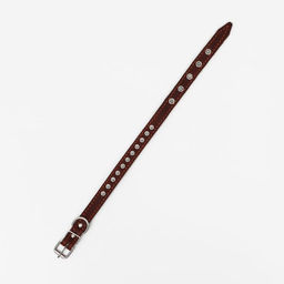 Ошейник кожаный на синтепоне украшенный, 45 х 2 см, ОШ 25-35 см, коричневый - Пижон фото 3