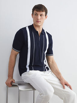 Polo Yaka K?sa Kollu ?izgili Erkek Triko Kazak