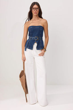 Mavi Kemerli Az Esnek Straplez Denim Bluz TWOSS26BZ00514 - Trendyolmilla фото 2