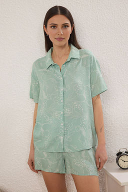 Trendyolmilla Mint Hayvan Desenli Viskon Sortlu Dokuma Pijama Tak?m? THMSS25PT00315  фото 2