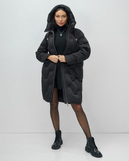 Пальто зимнее утепленное с капюшоном женское черного цвета 7638Ch - Visdeer фото 12