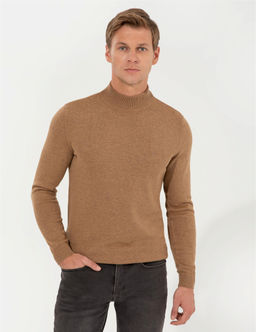Camel Melanj Slim Fit Yar_m Bal_k__ Yaka Basic Triko Kazak