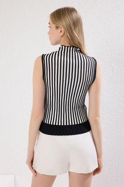 Trendyolmilla Siyah Cizgili Dik Yaka Triko Ince Bluz TWOSS25BZ00316  фото 4