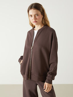 Kolej Yaka Oversize Kad?n Fermuarl? Sweatshirt