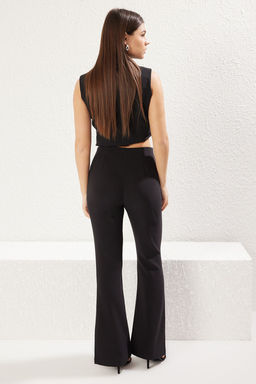 TRENDYOLMILLA Siyah Arka Beli Lastikli Esnek Flare Dokuma Pantolon TWOSS25PL00007 фото 7