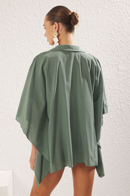 Haki Dokuma Baglama Detayl? Maxi Plaj Gomlek TBESS25GO00010