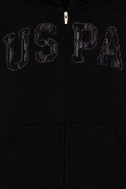 K_z _ocuk Siyah Payet __lemeli Kap__onlu Basic Sweatshirt Sepette S_rpriz _ndirim - U.s. polo assn фото 3