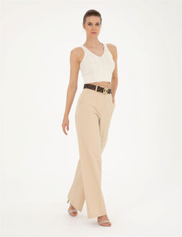 Bej Y_ksek Bel Straight Fit Pantolon