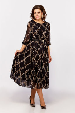Платье Swallow 792.2 черный/принт бежевые цепи