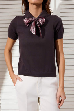 Kahverengi Fular Detayl? Premium Iplik/ Ozel Iplik Triko Bluz TWOSS26BZ00159