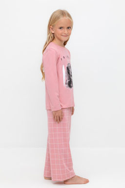 К 1623/розовый зефир,двойная клетка пижама дет