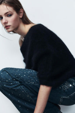 TRF RELAXED OVERSIZE RHINESTONE MID-WAIST JEANS - Zara фото 3