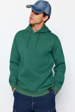 Yesil Regular/Normal Kesim Kapusonlu Ici Polar/S?cak Tutan Pamuk Sweatshirt TMNAW24SW00121