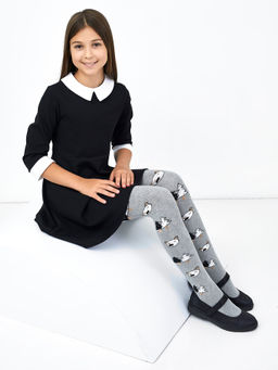 Цена за 3 пары! Плюшевые детские колготки в оттенке серый меланж с елками и медведями