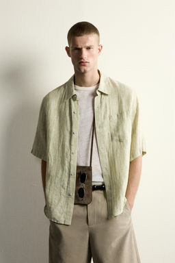 CAMISA JACQUARD RAYAS 100% LINO / Verde claro - Zara фото 2