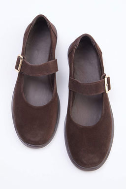 Koyu Kahverengi Hakiki Suet Kad?n Mary Jane Babet TAKSS26BE00029