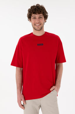 Erkek Oversize Fit Bisiklet Yaka K_rm_z_ Ti__rt Sepette S_rpriz _ndirim