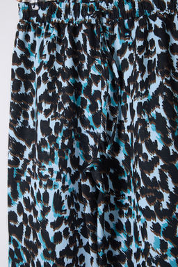 Mavi Beli Lastikli Wide Leg/Genis Paca Leopar Desenli Dokuma Pantolon TWOSS25PL00005