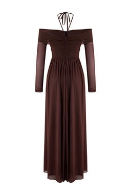 Kahverengi Tul Boyundan Baglamal? Etegi Belden Ac?lan Maxi Abiye & Mezuniyet Elbisesi TPRSS26AE00001 - Trendyolmilla фото 12