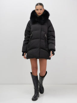 Куртка зимняя женская с мехом и капюшоном тренд черного цвета 7737Ch - Visdeer фото 4