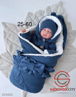 Комплект вязание на меху зимние (одеяло, комбинезоны, шапочки, бант, пинетки) - Bruno фото 3