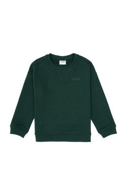 Erkek _ocuk Koyu Ye_il Bisiklet Yaka Basic Sweatshirt