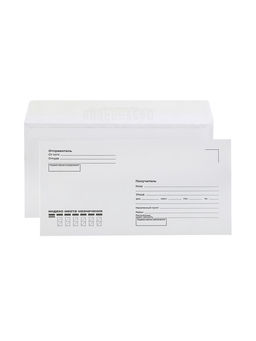 Цена за 100 шт. Конверт почтовый E65 110×220 мм, поле «Кому-куда», без окна, отрывная лента, внутренняя запечатка, 80 г/м²