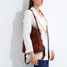 Рюкзак женский из искусственной кожи на молнии, 2 кармана, цвет рыжий - Simaland фото 7