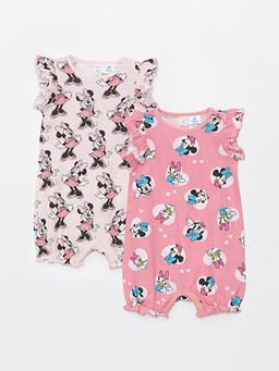 Bisiklet Yaka K?sa Kollu Minnie Mouse Bask?l? K?z Bebek Tulum 2li