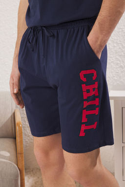 TRENDYOL MAN Lacivert Regular Fit Bask?l? Sortlu Orme Pijama Tak?m? TMNSS25PT00015 - Trendyolmilla фото 8