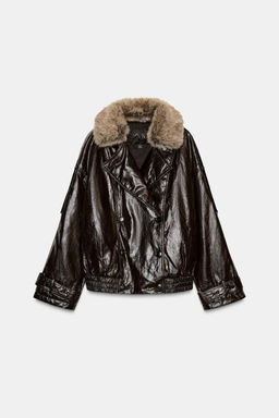 SHINY FAUX FUR COLLAR JACKET ZW COLLECTION - Zara фото 7