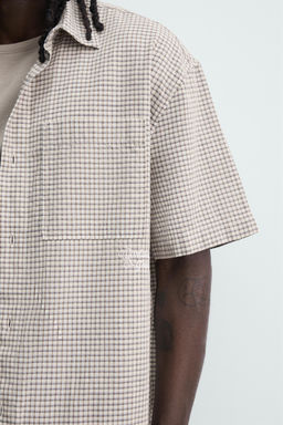 CAMISA RELAXED FIT CUADROS TEXTO / Azul - Zara фото 6