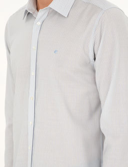 Синяя шерстяная рубашка приталенного кроя в полоску - Cacharel фото 7