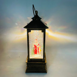 Новогодний декор Фонарь стекло - Дед мороз с оленем 30 см (арт. 8336RA)