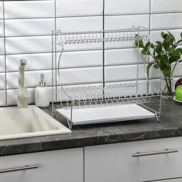 Сушилка для посуды с поддоном 2-х ярусная, настольно-настенная, 39.5×25×38 см, хром
