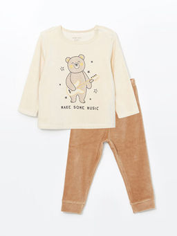 Bisiklet Yaka Uzun Kollu Bask?l? Erkek Bebek Pijama Tak?m?