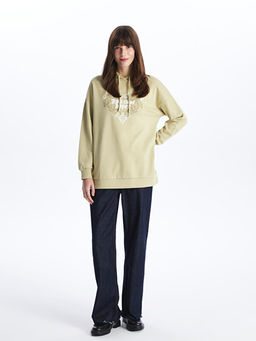 Kap??onlu Bask?l? Uzun Kollu Kad?n Sweatshirt Tunik